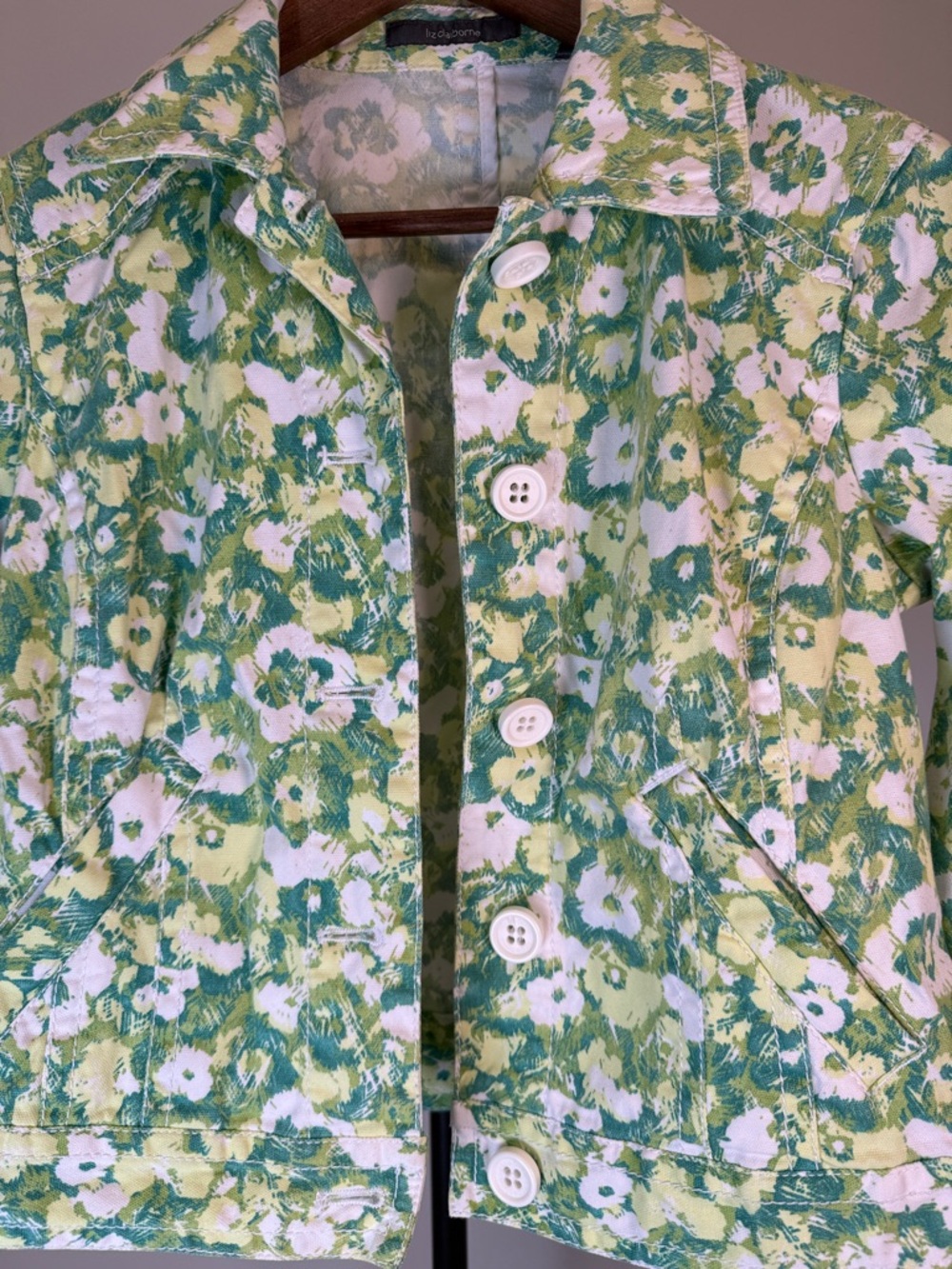 Liz Claiborne Green and White Floral Cotton-Blend Jacket | Size 4 - Picture 4 of 10